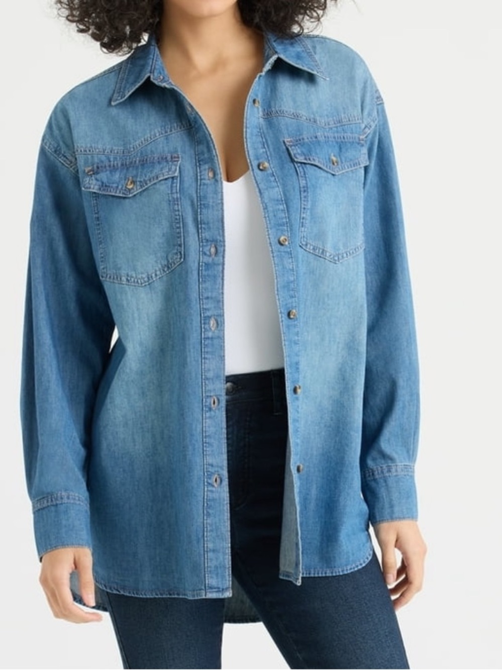 Sofia by sofia vergara Oversized Faded Blue Denim Shirt Jacket